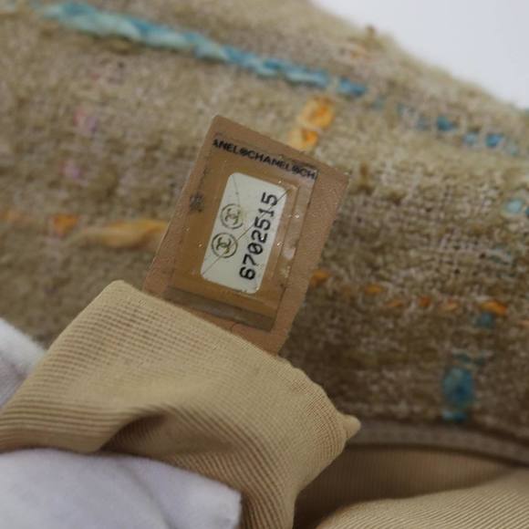 CHANEL Shoulder Bag Tweed Leather Beige CC Auth 77795 - Picture 11 of 16